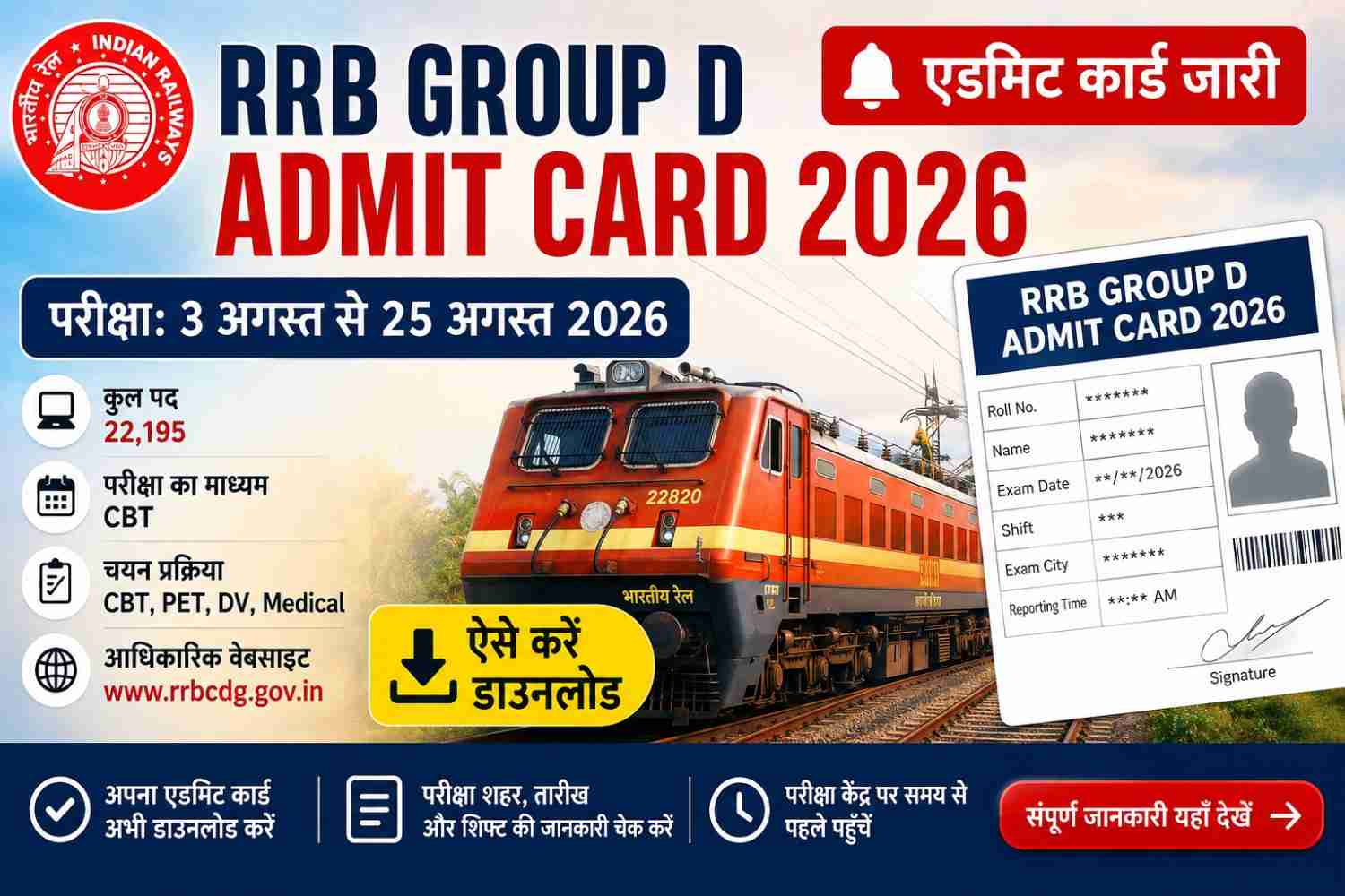 RRB Group D Admit Card 2026: रेलवे ग्रुप डी एडमिट कार्ड जारी, ऐसे करें डाउनलोड